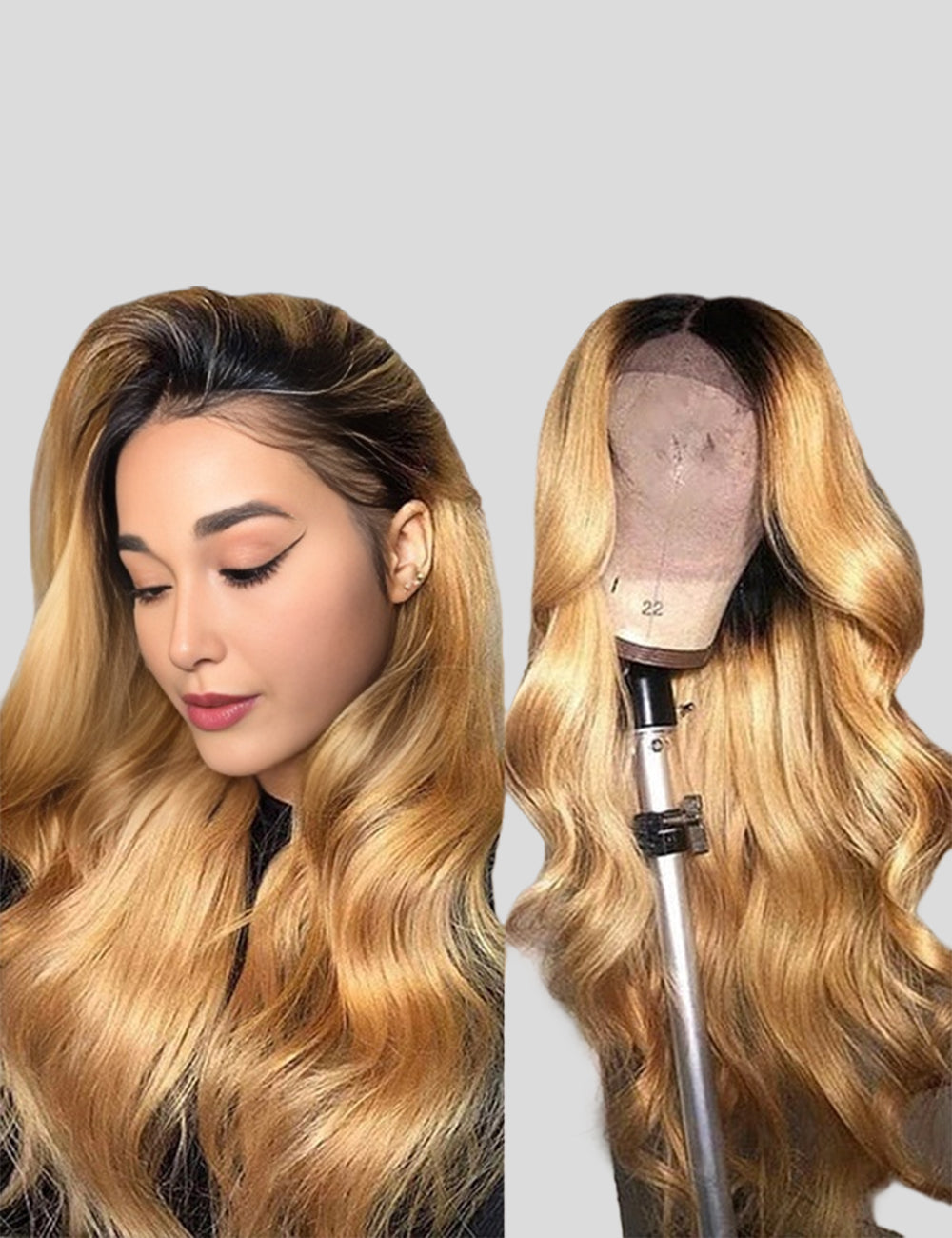 Ombre Honey Blonde Lace Frontal Wigs Body Wave Human Hair Wigs with Baby Hair Colored Human HairWigs-2