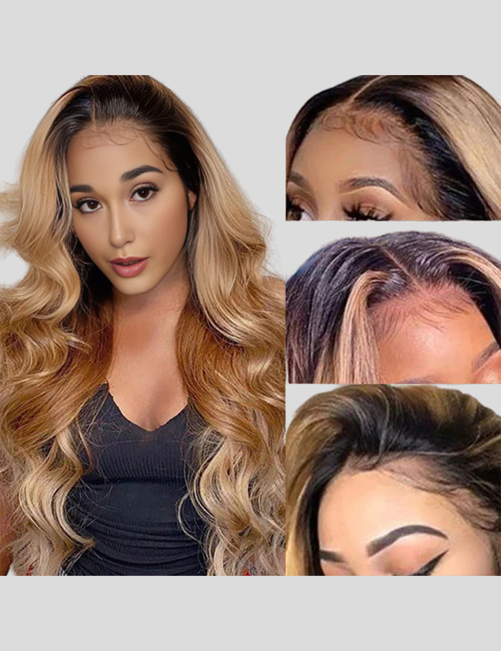 Ombre Honey Blonde Lace Frontal Wigs Body Wave Human Hair Wigs with Baby Hair Colored Human HairWigs-3