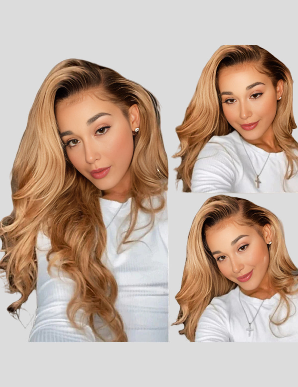 Ombre Honey Blonde Lace Frontal Wigs Body Wave Human Hair Wigs with Baby Hair Colored Human HairWigs-4