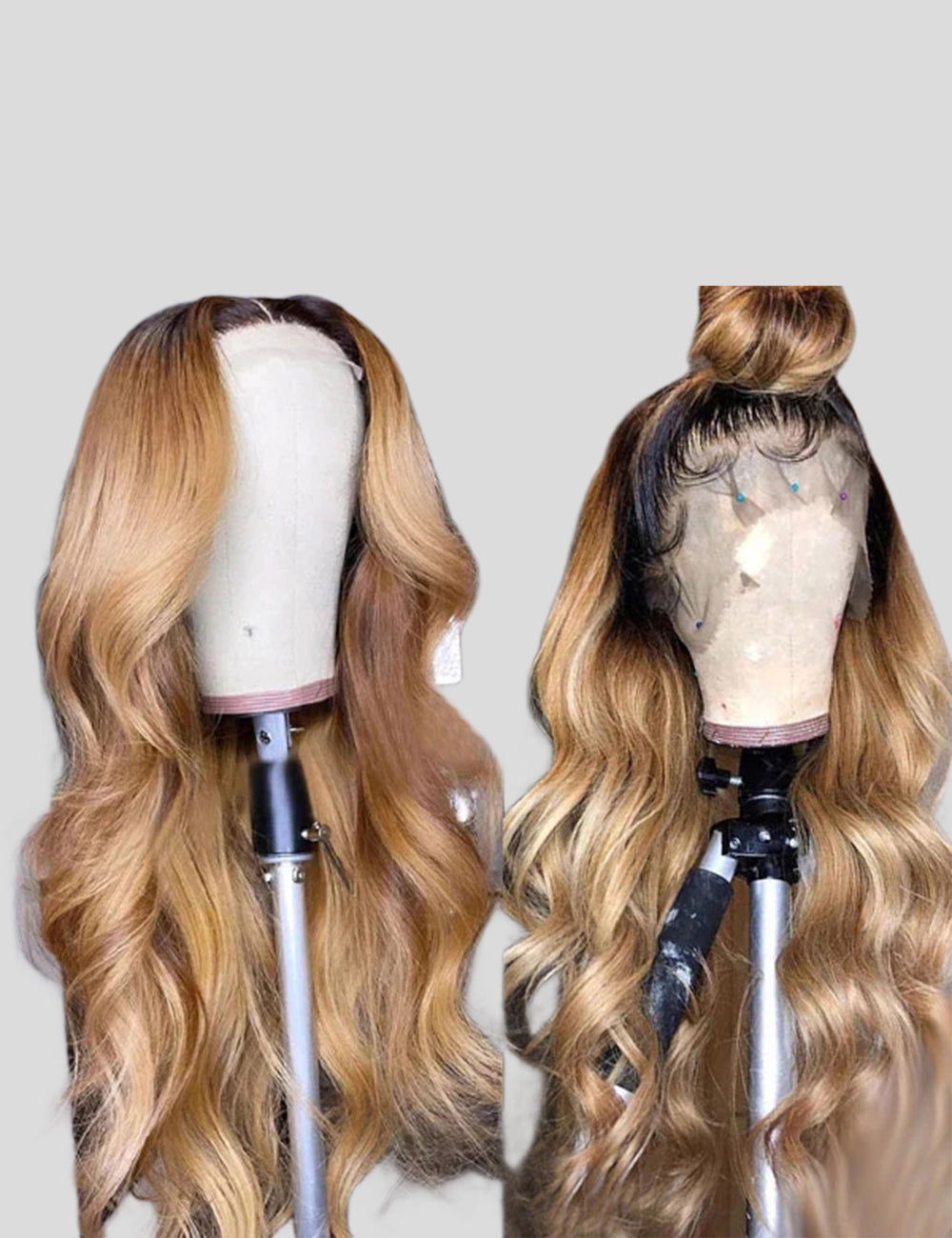 Ombre Honey Blonde Lace Frontal Wigs Body Wave Human Hair Wigs with Baby Hair Colored Human HairWigs-5