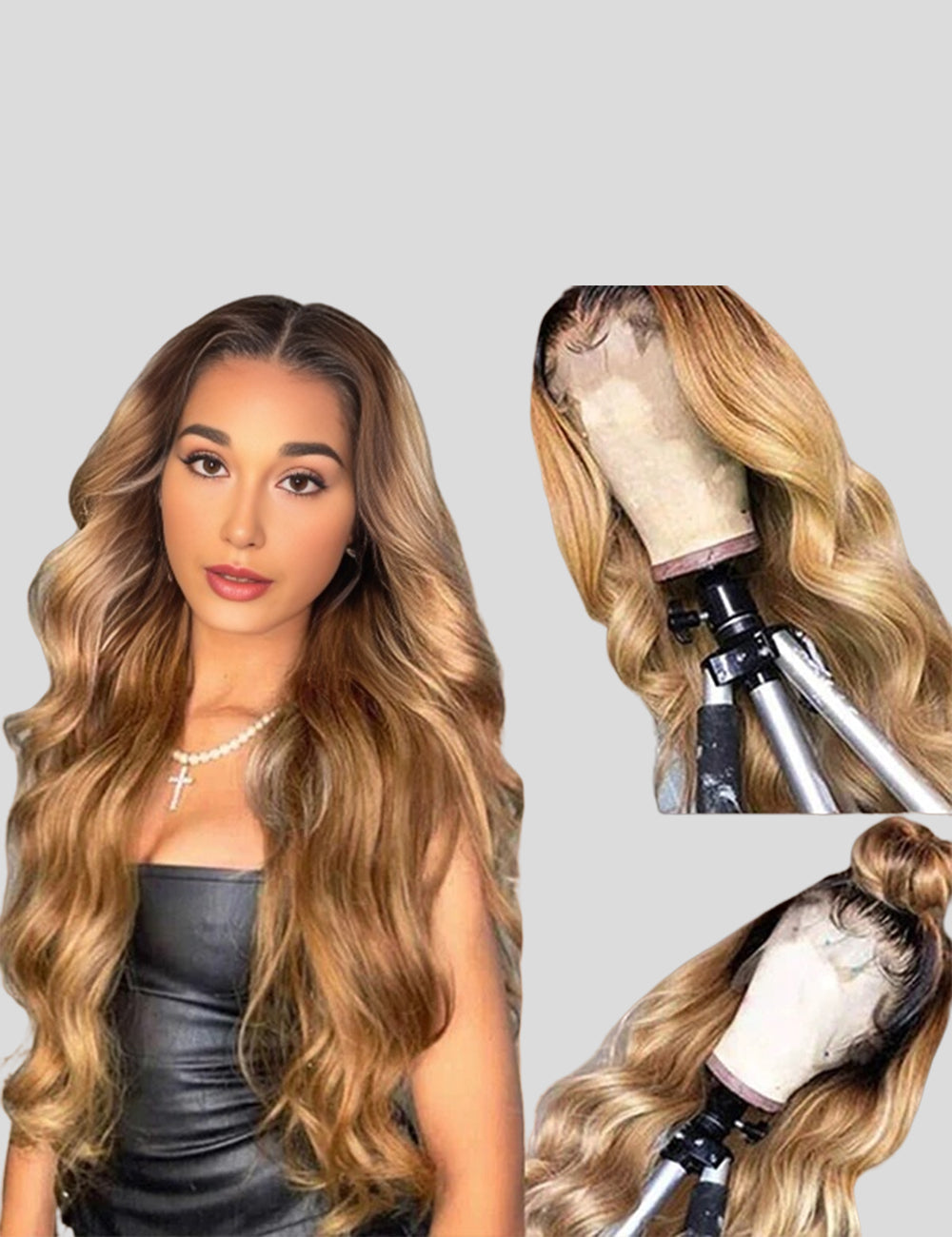 Ombre Honey Blonde Lace Frontal Wigs Body Wave Human Hair Wigs with Baby Hair Colored Human HairWigs
