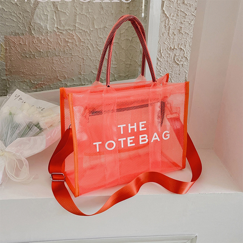 Orange Clear Tote Bag Large Tote Handbags with Removable Wide Strap | PRUSES-4