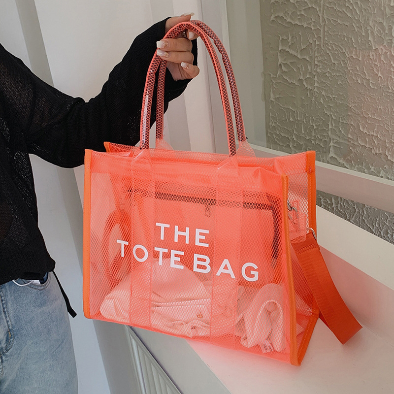 Orange Clear Tote Bag Large Tote Handbags with Removable Wide Strap | PRUSES