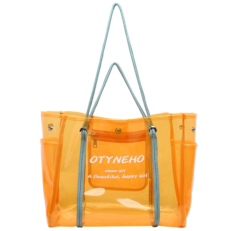 Orange Large Clear Tote Bag Transparent Jelly Tote Purse| PRUSES-1