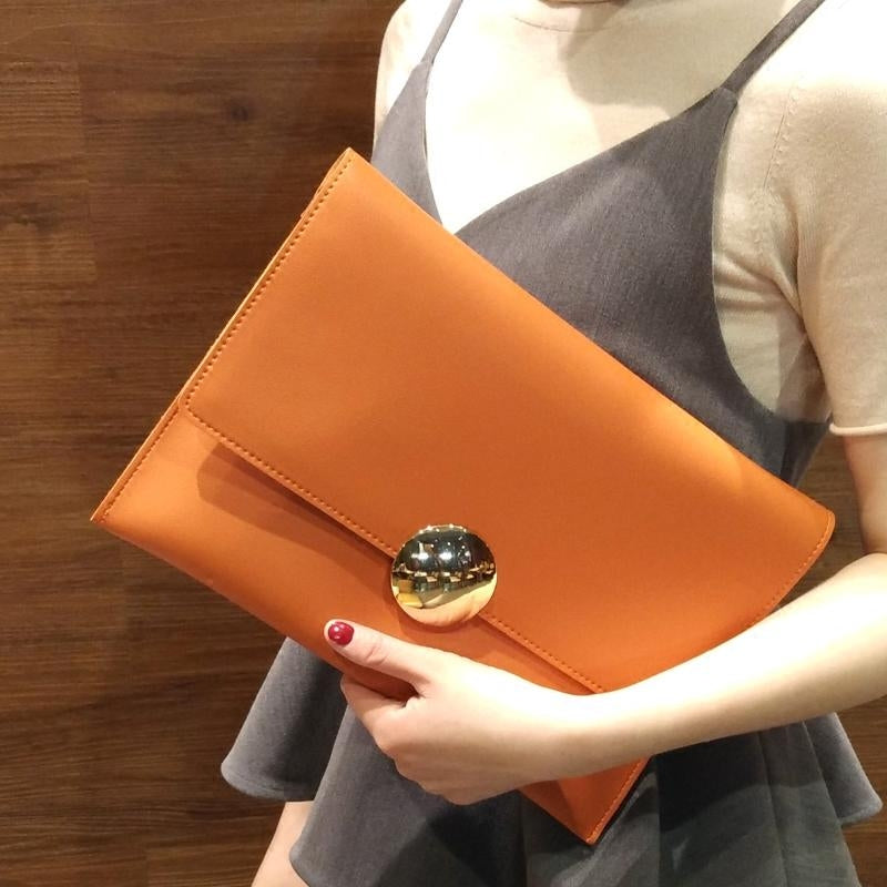 Orange Vegan Leather Large Clutch Bags Crossbody Message Handbags| PRUSES