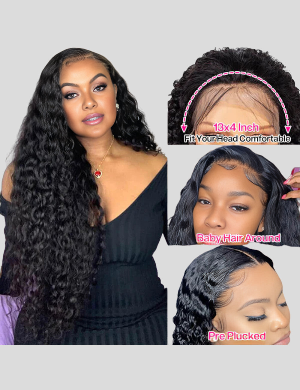 Overnight Shipping Human Hair Wigs HD Lace Frontal Wig Water Wave Long 34 Inch Wigs-3