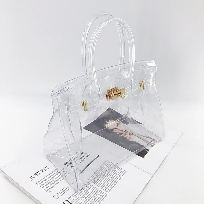 PVC Top Handle Clear Satchel Bag Clear Beach Handbags| PRUSES-1