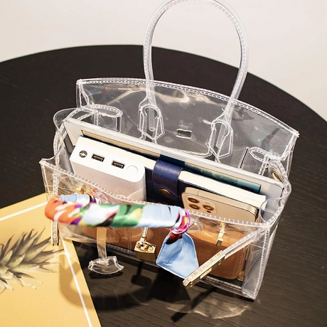 PVC Top Handle Clear Satchel Bag Clear Beach Handbags| PRUSES-2