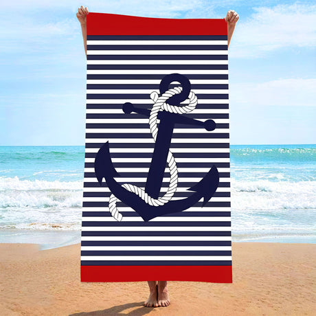 Personalized Striped Anchor Quick Dry Beach Towel | PRUSES