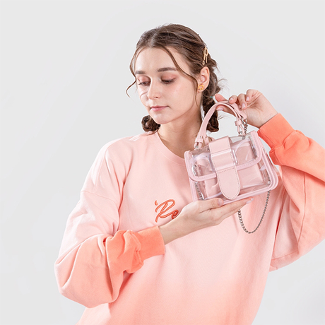 Pink Clear Satchel Bag Inside Pouch Crossbody Chain PVC Handbag| PRUSES-1