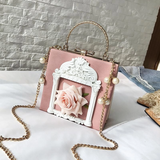 Pink Retro Flowers Box Mini Crossbody Bags Lolita Pearl Chain Bag | PRUSES