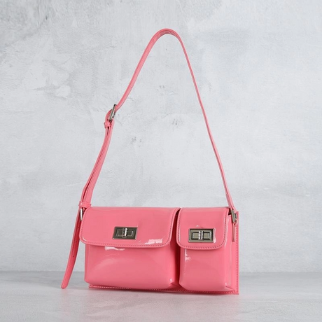 Pink Turnlock Flap Genuine Leather Shouler Bags Purse| PRUSES