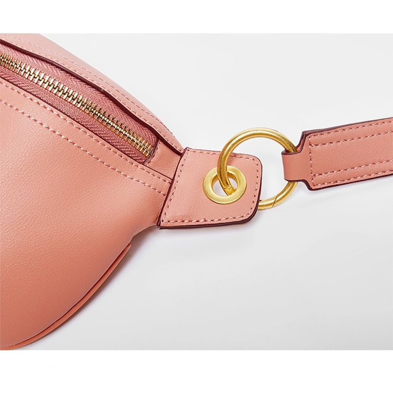 Pink_genuine_leather_zipper_fanny_pack_chain_strap_belt_bags_7