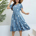 Plus Size Blue Polka Dot V-Neck Short Sleeve Midi Dress