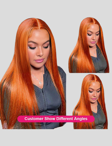Pre Plucked Ginger Lace Front Wigs Straight Human Hair Wigs With Natural Hairline 32 Inch Long Lace Wigs-1