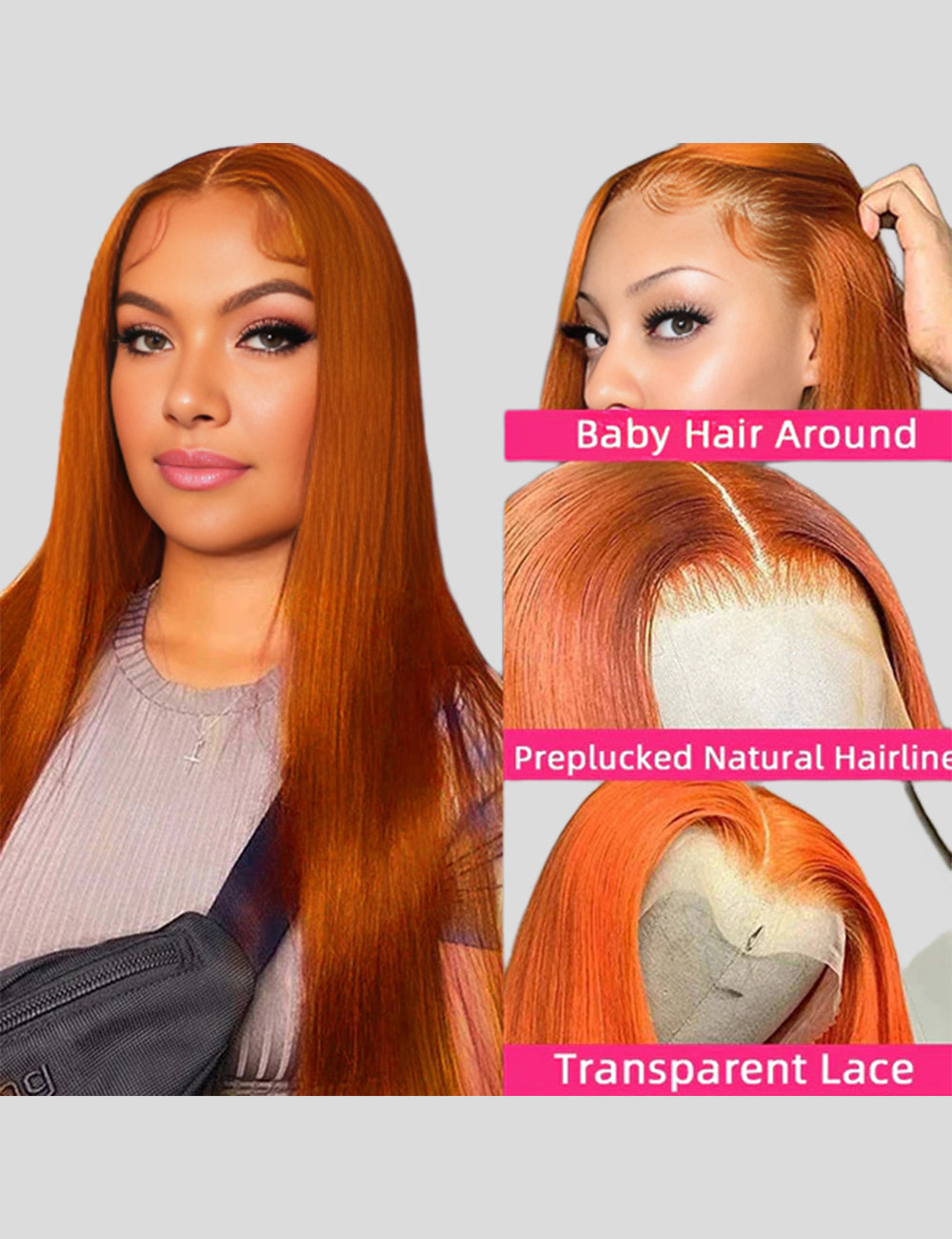 Pre Plucked Ginger Lace Front Wigs Straight Human Hair Wigs With Natural Hairline 32 Inch Long Lace Wigs-2
