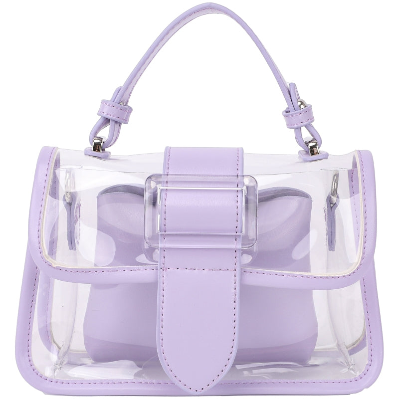 Purple Clear Satchel Bag Inside Pouch Crossbody Chain PVC Handbag| PRUSES