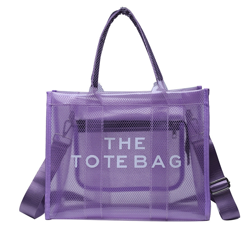 Purple Clear Tote Bag Large Tote Handbags with Removable Wide Strap | PRUSES