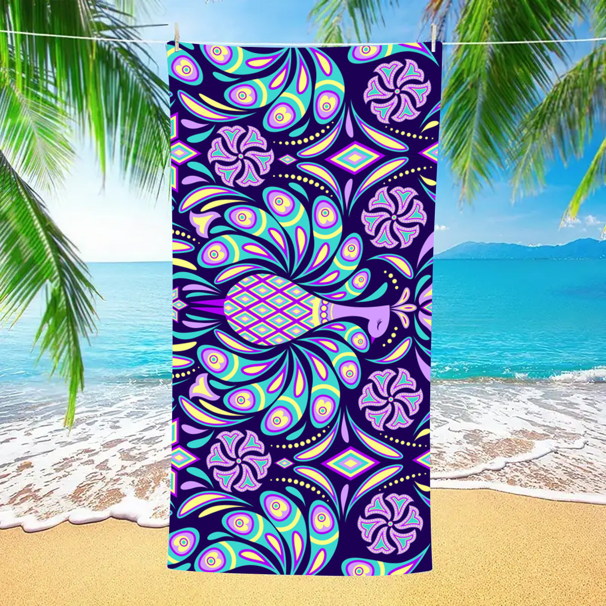 Purple Peacock Pattern Beach Towel | PRUSES