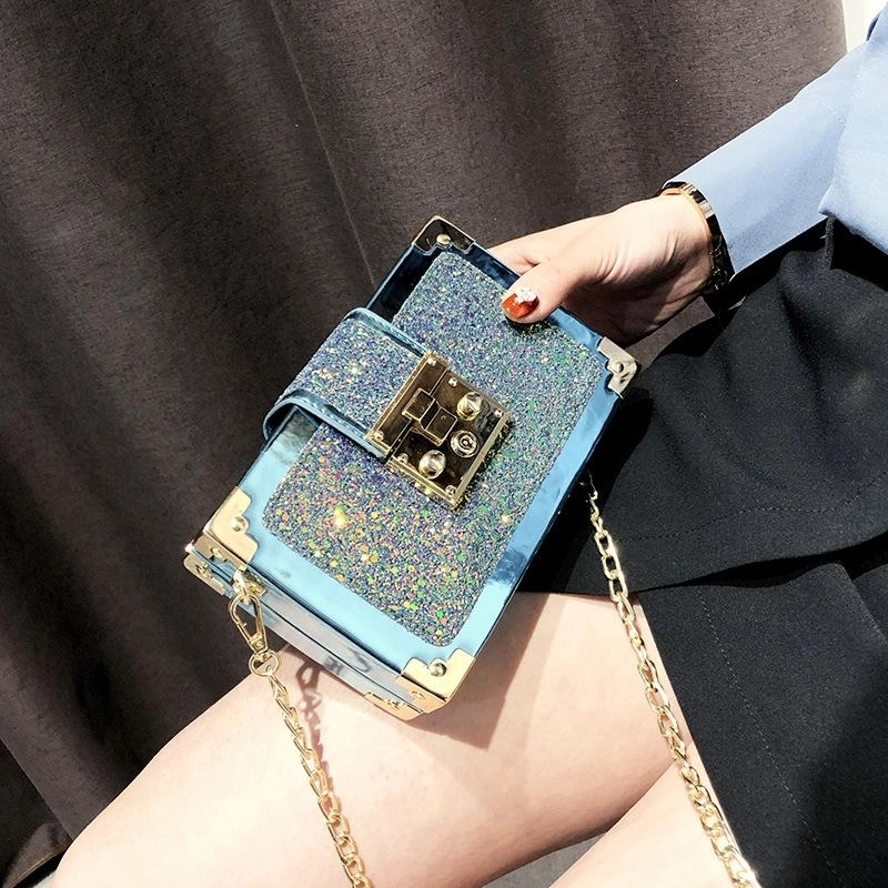 Rainbow Glitter Box Chain Bag Crossbody Purses | PRUSES-4