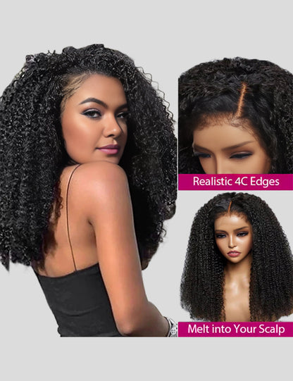 Realistic 4C Hairline 13x4 HD Lace Frontal Wig Afro Curly Human Hair Wigs High 250 Density Wig-3