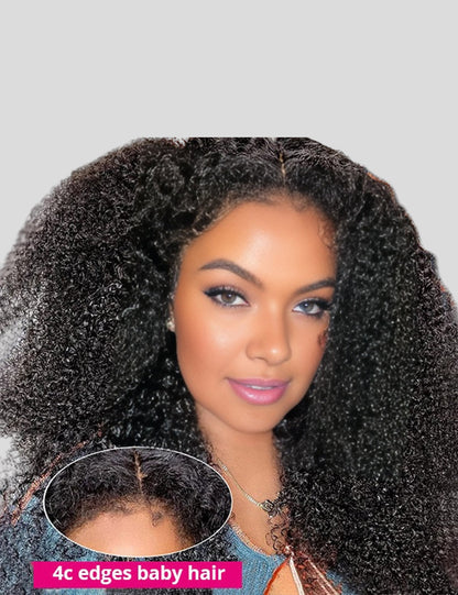Realistic 4C Hairline 13x4 HD Lace Frontal Wig Afro Curly Human Hair Wigs High 250 Density Wig-5
