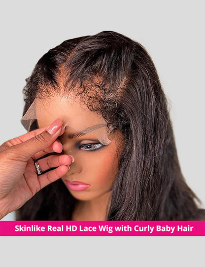 Realistic 4C Kinky Edges HD Lace Wigs Body Wave 13x4 Lace Frontal Wig With Kinky Baby Hair--1