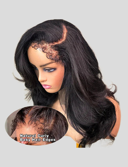 Realistic 4C Kinky Edges HD Lace Wigs Body Wave 13x4 Lace Frontal Wig With Kinky Baby Hair-4