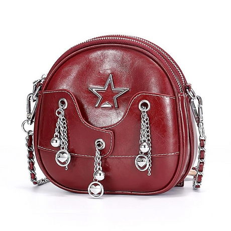 Red Cow Leather Round Zipper Mini Crossbody Bags