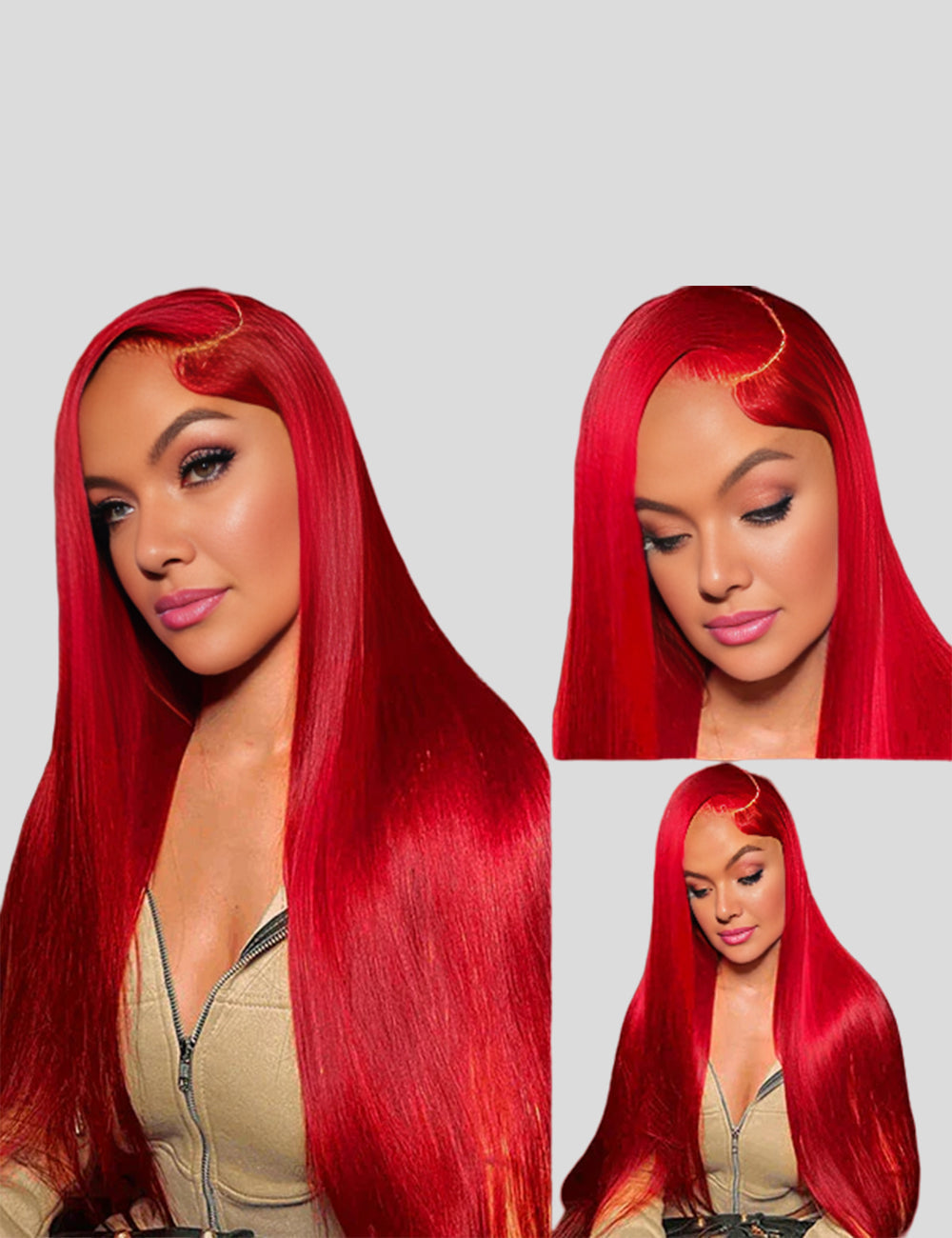 Red Lace Front Wig Wear and Go Glueless Straight Human Hair Wigs Invisible Knots Pre Cut Lace Wigs-1-1