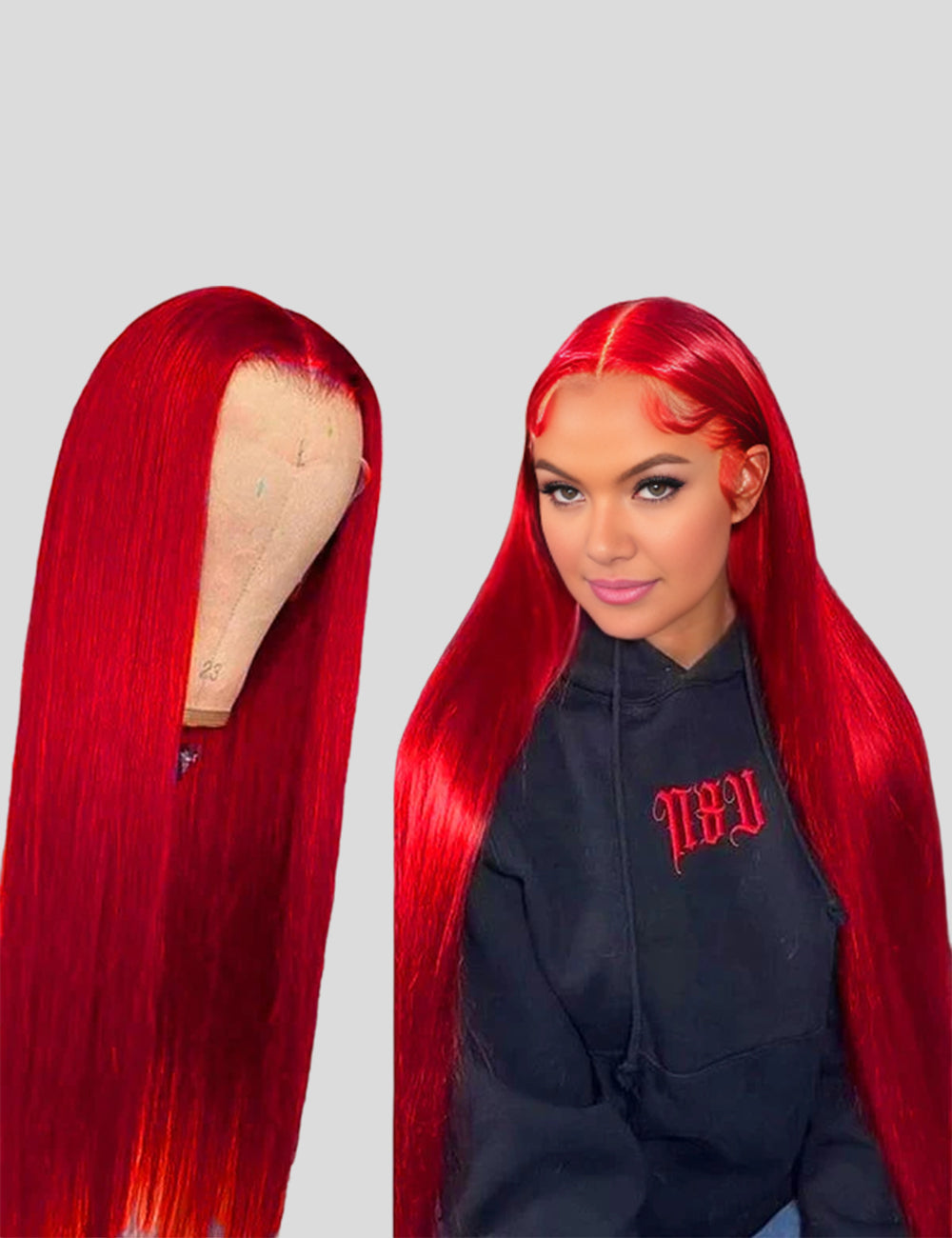 Red Lace Front Wig Wear and Go Glueless Straight Human Hair Wigs Invisible Knots Pre Cut Lace Wigs-1