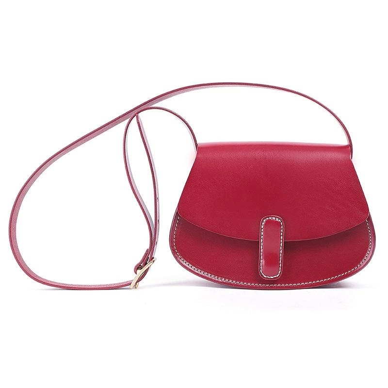 Red Leather Flap Half-circle Saddle Bags Crossbody Bag | PRUSES-1