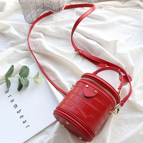 Red Mint Leather Croc Printed Zipper Mini Buckle Bag Crossbody Bags-1