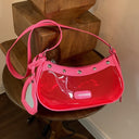 Red Rivet Clear Jelly Hobo Bag Studded Heart Charm Crossbody Purse| PRUSES