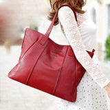 Red Soft Genuine Leather Tote Bag Simply Large Shoulder Shopper Bag | PRUSES-1