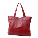 Red Soft Genuine Leather Tote Bag Simply Large Shoulder Shopper Bag | PRUSES