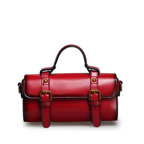 Red Vintage Leather Handbags Crossbody Mini Boston Handbags