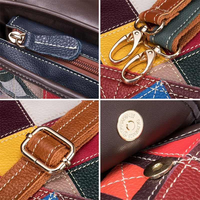Red and Blue Color Block Leather Funny Pack Waist Bags | PRUSES-10