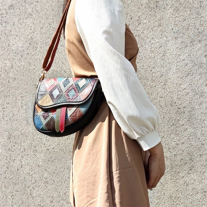 Red and Blue Color Block Leather Funny Pack Waist Bags | PRUSES-5