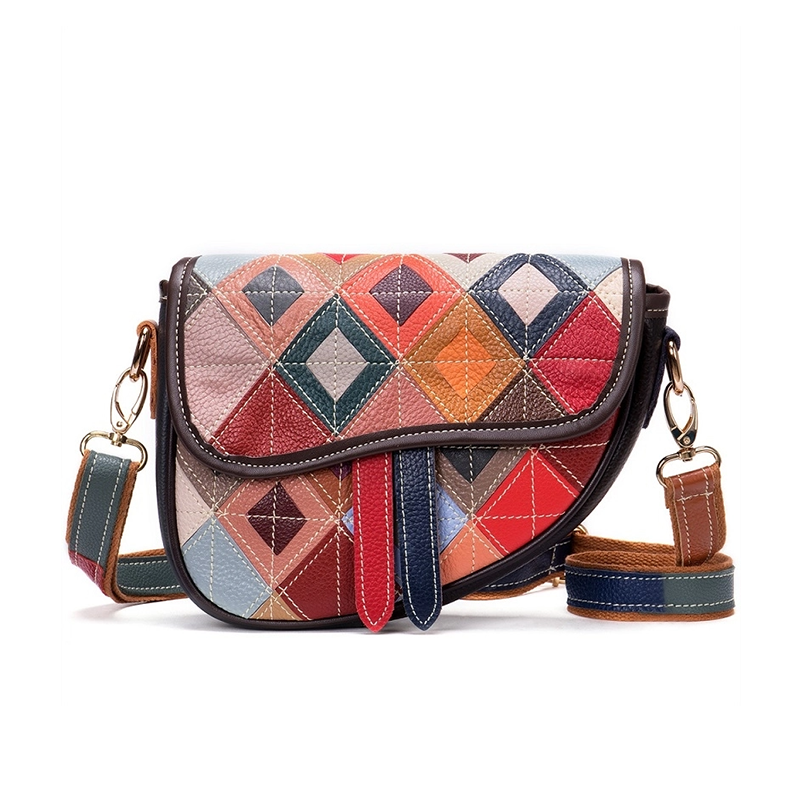 Red and Blue Color Block Leather Funny Pack Waist Bags | PRUSES