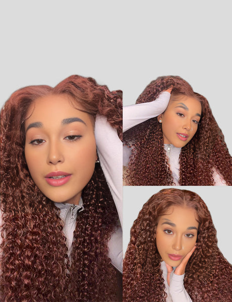Reddish Brown Auburn #33 Curly Wear Go Glueless Wigs Invisible Knots HD Lace Human Hair Wigs-1