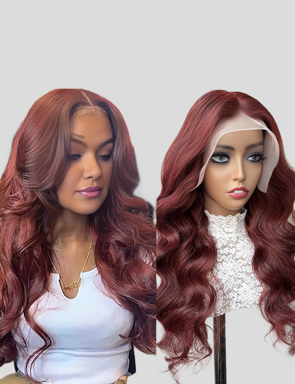Reddish Brown Human Hair Wigs 13x4 Body Wave Pre Plucked Wigs Frontal Wigs With Natural Hairline-2