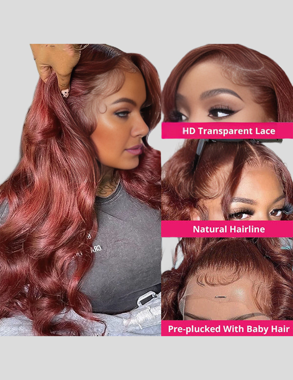 Reddish Brown Human Hair Wigs 13x4 Body Wave Pre Plucked Wigs Frontal Wigs With Natural Hairline-3