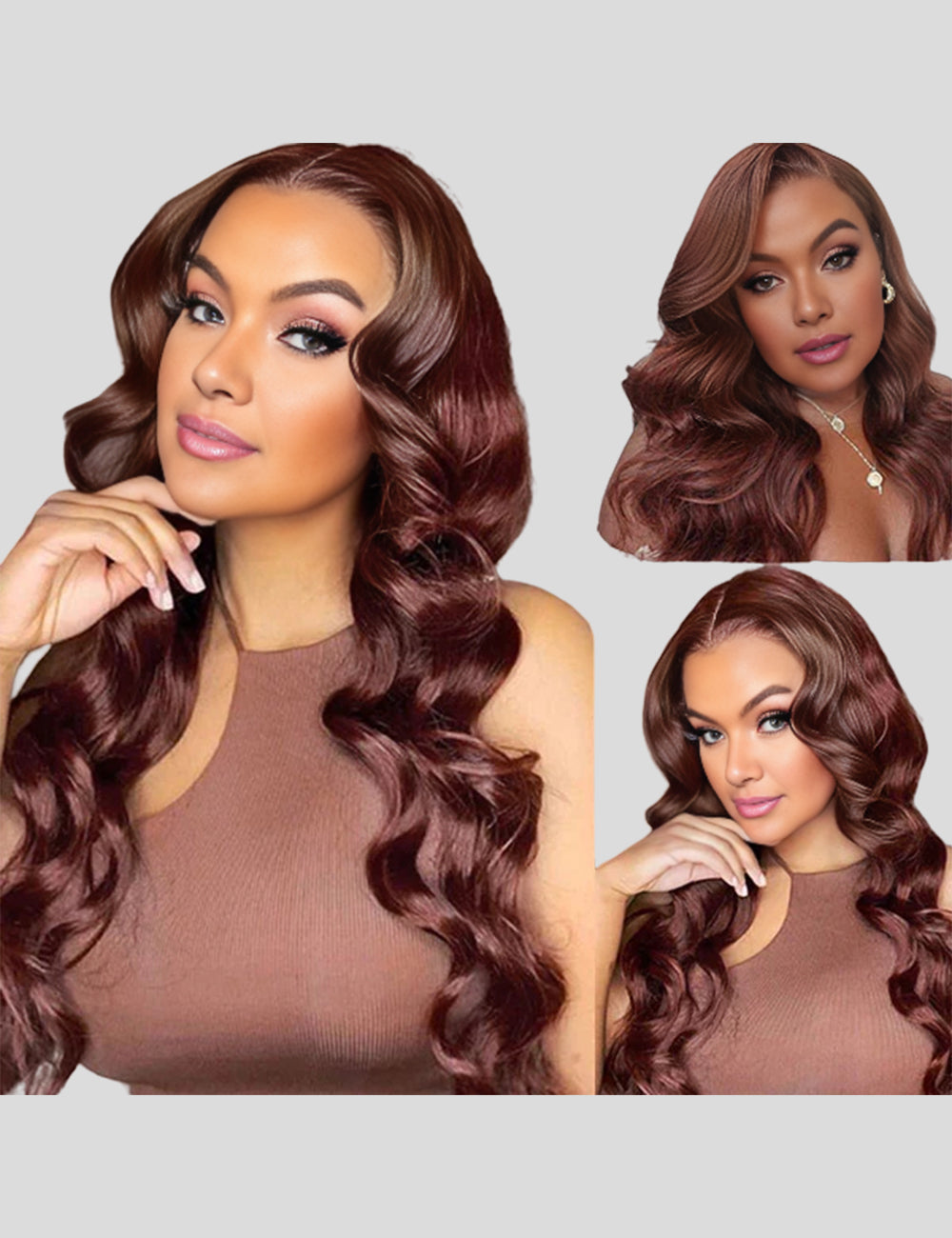 Reddish Brown Human Hair Wigs 13x4 Body Wave Pre Plucked Wigs Frontal Wigs With Natural Hairline