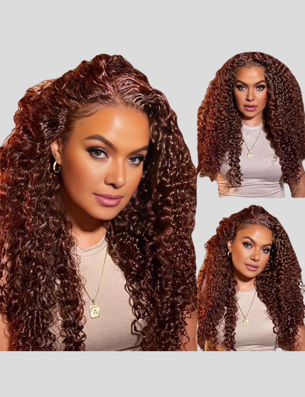 Reddish Brown Lace Front Wigs HD 13x4 Frontal Wigs Deep Curly Human Hair Lace Frontal Wigs-3