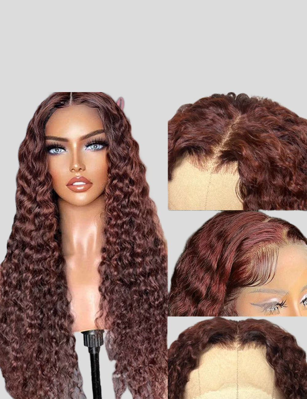 Reddish Brown Lace Front Wigs HD 13x4 Frontal Wigs Deep Curly Human Hair Lace Frontal Wigs-4