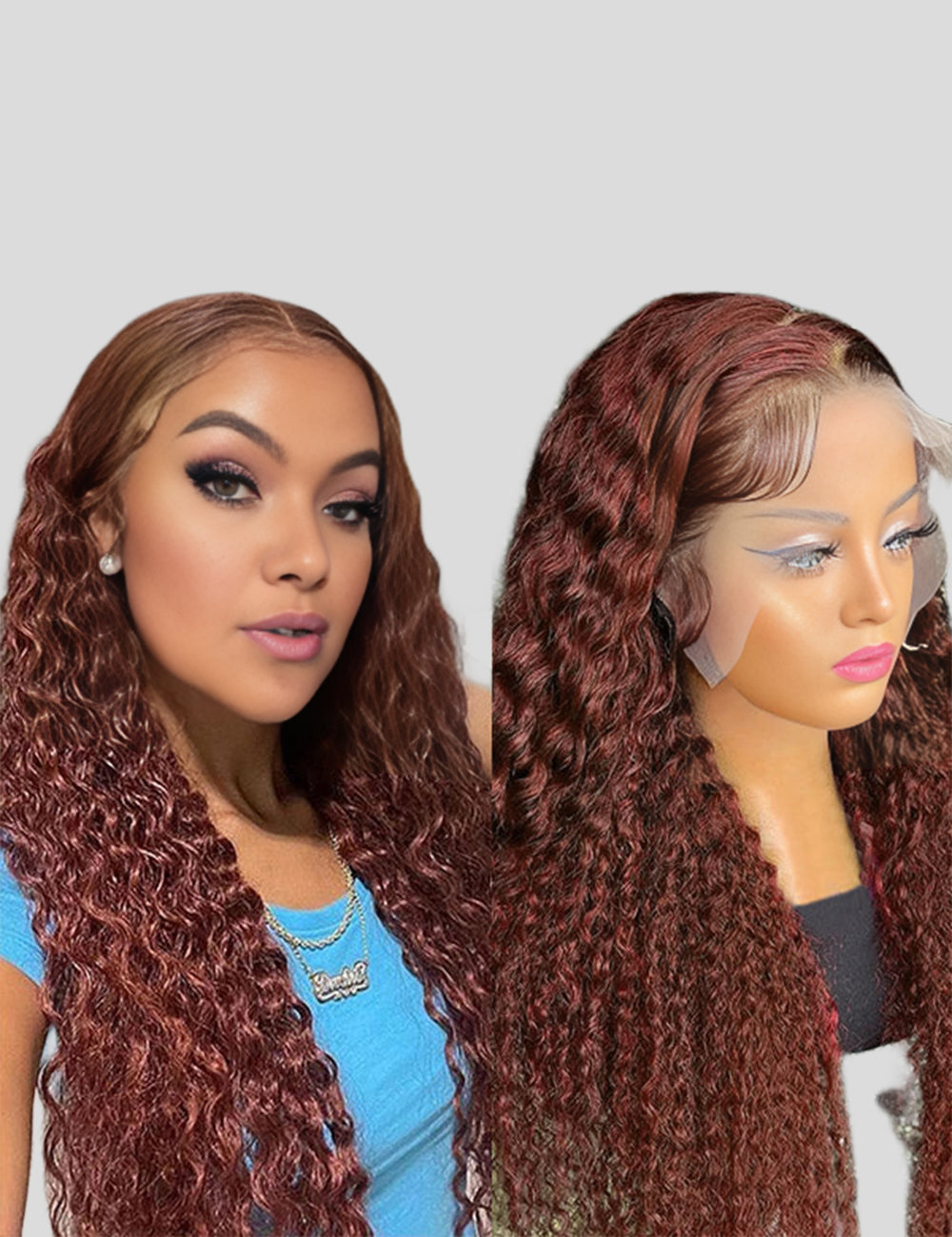 Reddish Brown Lace Front Wigs HD 13x4 Frontal Wigs Deep Curly Human Hair Lace Frontal Wigs