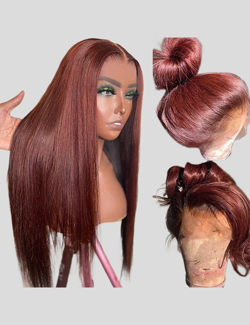 Reddish Brown Wig 13x4 Straight Lace Front Wigs 34Inch Frontal Lace Wigs-2
