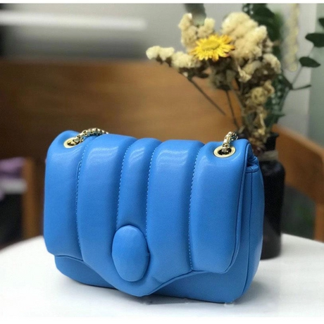 Royal Blue Padded Shoulder Bag Chain Crossbody Purse with Botton | PRUSES