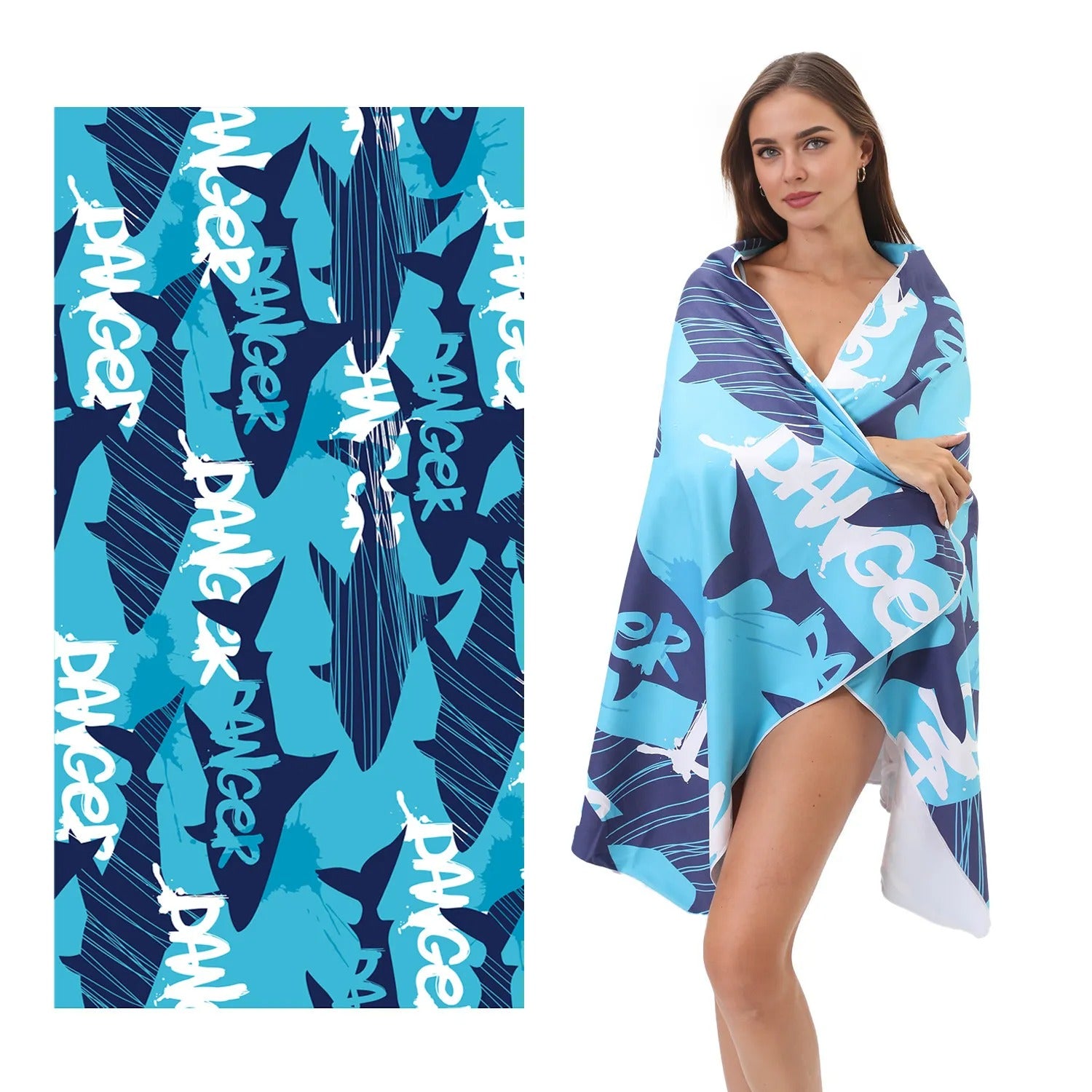 Shark Pattern Quick-drying Double-sided Fleece Beach Towel | PRUSES-1